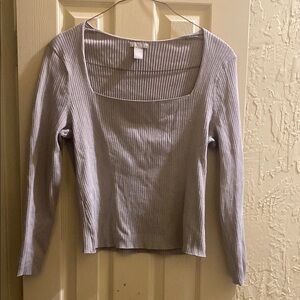 Gray Ribbed Long Sleeve Top